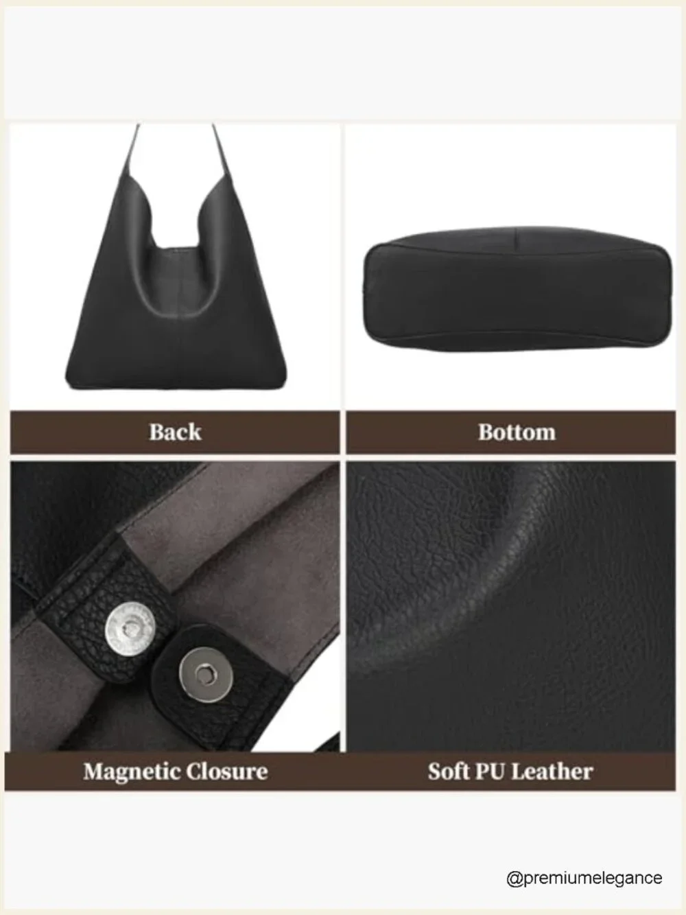 Slouchy Vegan Leather Hobo Tote, Large Capacity Shoulder Bag for Work Travel